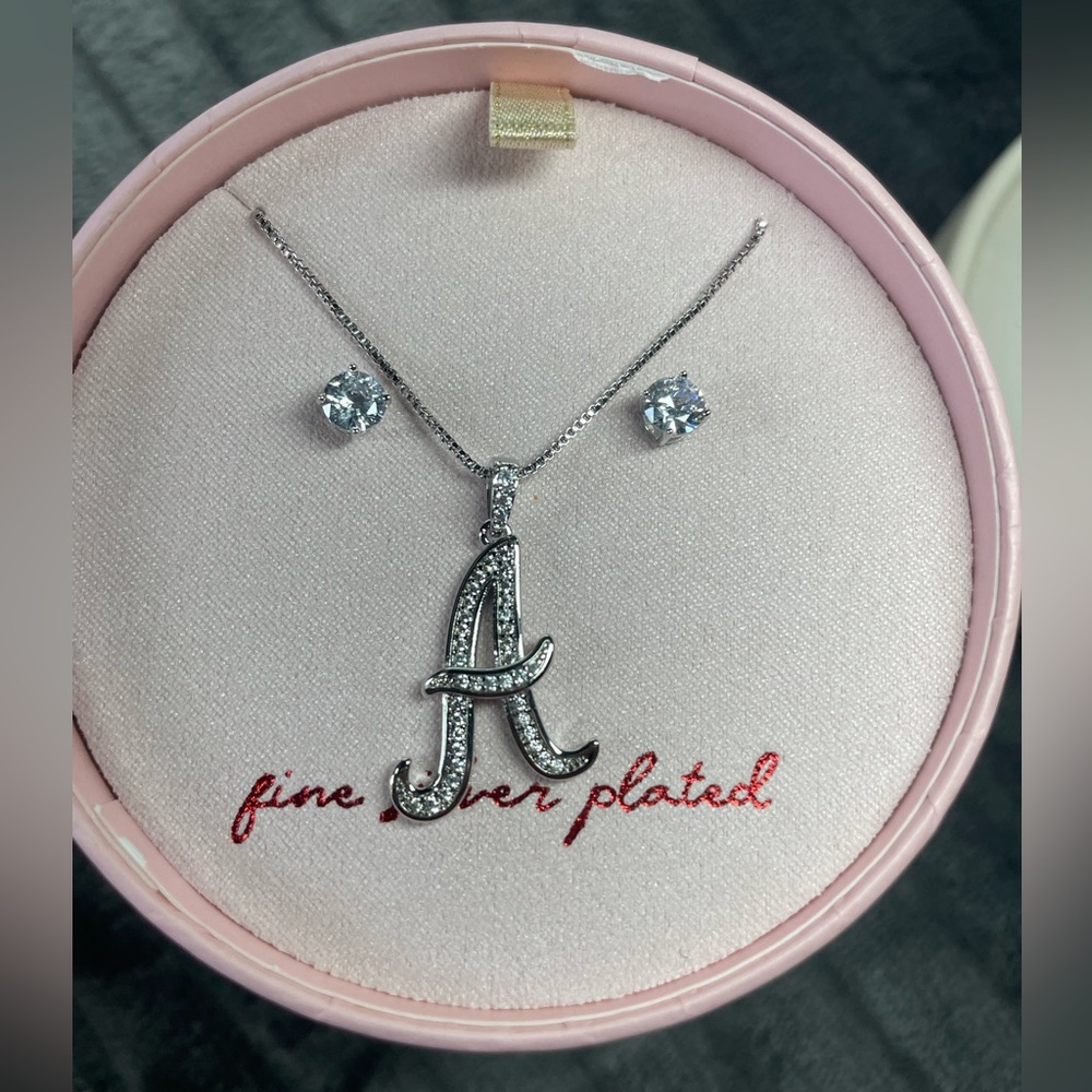 ‘A’ Initial Silver Necklace With Studs